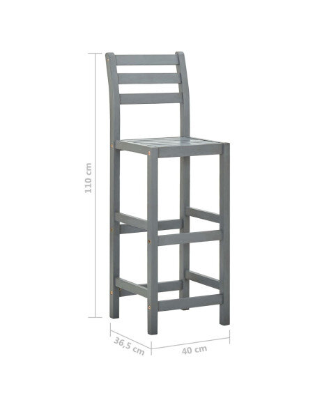 Tabourets de bar campagne / chic en lot de 2 en bois massif d'acacia Gris  {attributes}