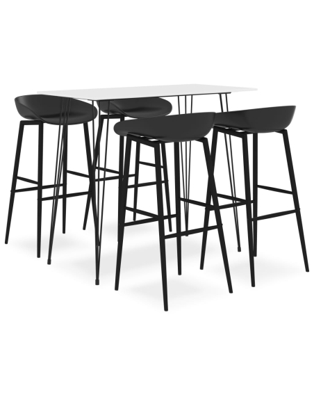 Ensemble Table mange debout Scandinave avec 4 tabourets - Blanc et noir - Bois et métal 