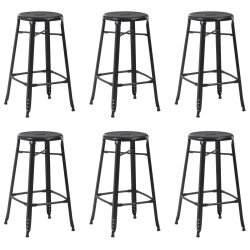 Tabourets de bar industriel en lot de 6 en acier Noir  {attributes}