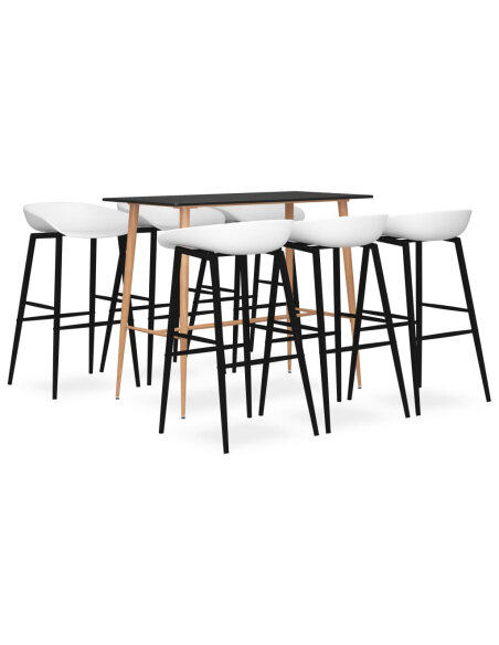 Ensemble Table mange debout Scandinave avec 6 tabourets - Noir et blanc - Bois et métal 