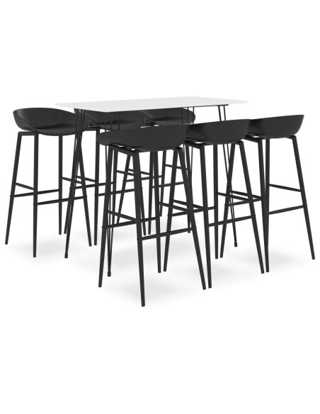 Ensemble Table mange debout Scandinave avec 6 tabourets - Blanc et noir - Bois et métal 