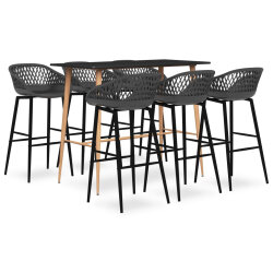 Ensemble Table mange debout Scandinave avec 6 tabourets - Noir et gris - Bois et métal
