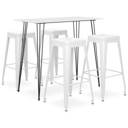 Ensemble Table mange debout Scandinave avec 4 tabourets - Blanc - Bois et métal