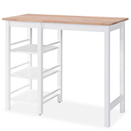 Ensemble Table mange debout Campagne avec 2 tabourets - Blanc et Bois naturel - Structure en Bois d'hévéa