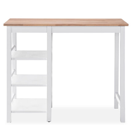Ensemble Table mange debout Campagne avec 2 tabourets - Blanc et Bois naturel - Structure en Bois d'hévéa
