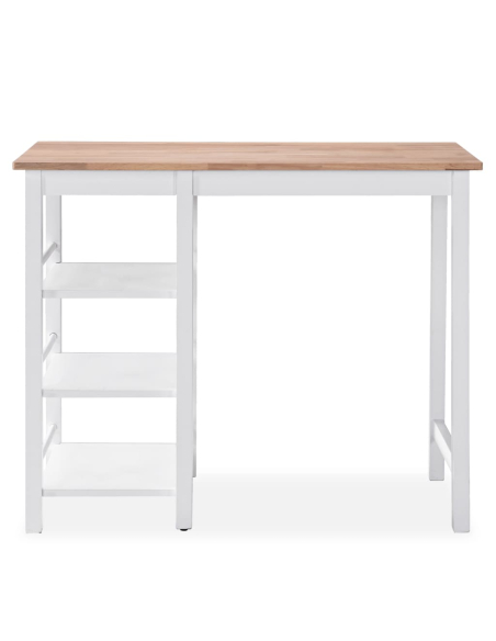Ensemble Table mange debout Campagne avec 2 tabourets - Blanc et Bois naturel - Structure en Bois d'hévéa 