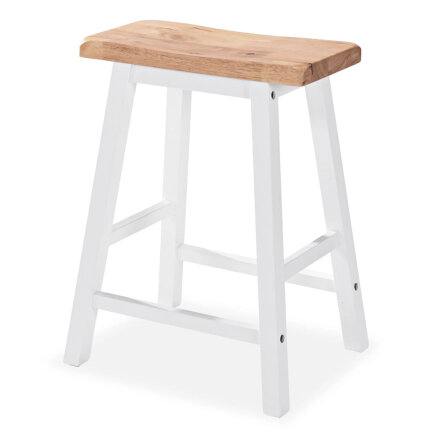 Ensemble Table mange debout Campagne avec 2 tabourets - Blanc et Bois naturel - Structure en Bois d'hévéa