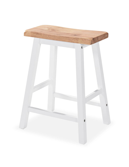 Ensemble Table mange debout Campagne avec 2 tabourets - Blanc et Bois naturel - Structure en Bois d'hévéa 