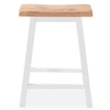 Ensemble Table mange debout Campagne avec 2 tabourets - Blanc et Bois naturel - Structure en Bois d'hévéa