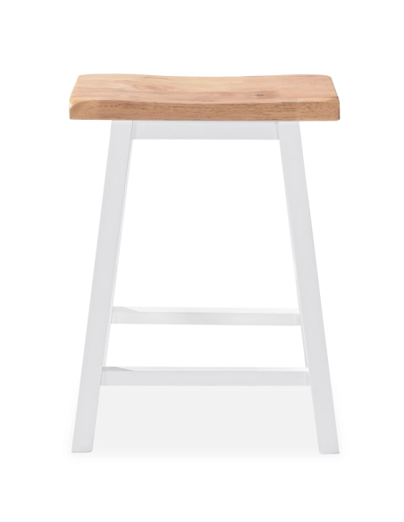Ensemble Table mange debout Campagne avec 2 tabourets - Blanc et Bois naturel - Structure en Bois d'hévéa 