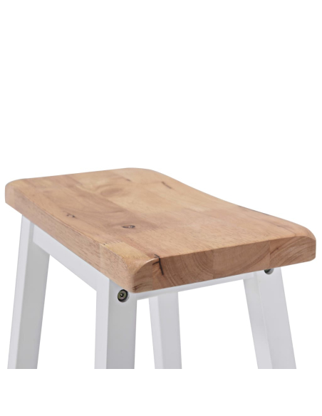 Ensemble Table mange debout Campagne avec 2 tabourets - Blanc et Bois naturel - Structure en Bois d'hévéa 