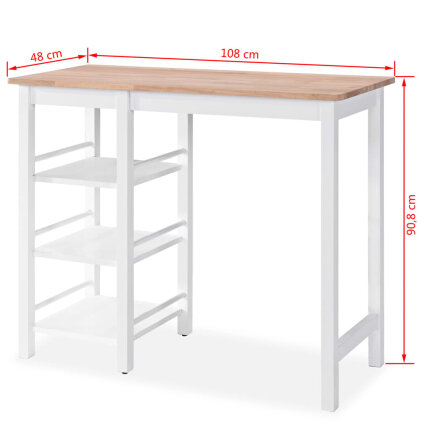 Ensemble Table mange debout Campagne avec 2 tabourets - Blanc et Bois naturel - Structure en Bois d'hévéa