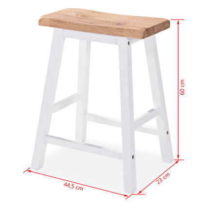 Ensemble Table mange debout Campagne avec 2 tabourets - Blanc et Bois naturel - Structure en Bois d'hévéa