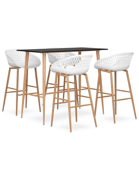 Ensemble Table mange debout Scandinave avec 4 tabourets - Noir et blanc - Bois et métal 