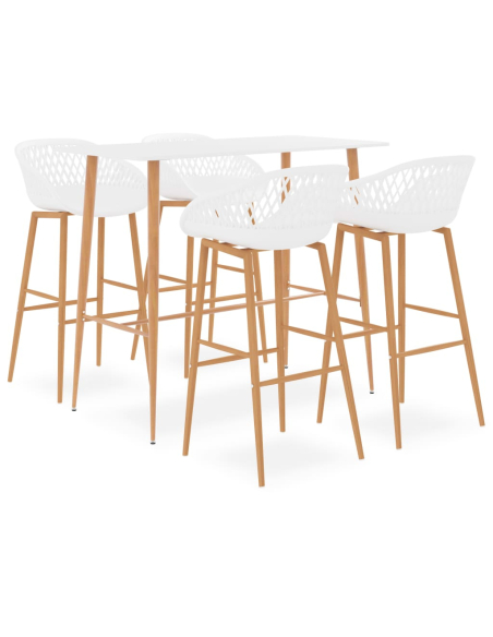 Ensemble Table mange debout Scandinave avec 4 tabourets - Blanc - Bois et métal 