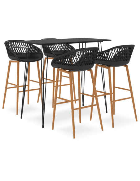 Ensemble Table mange debout Industriel avec 4 tabourets - Noir - Bois et métal 