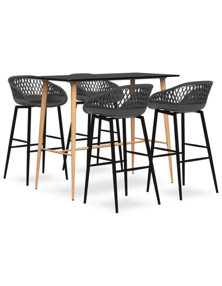 Ensemble Table mange debout Scandinave avec 4 tabourets - Noir et gris - Bois et métal  Ensemble Table mange debout Scandinave avec 4 tabourets - Noir et gris - Bois et métal