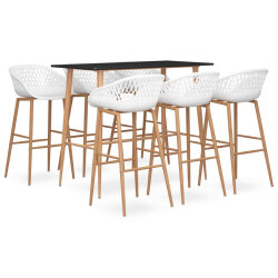 Ensemble Table mange debout Scandinave avec 6 tabourets - Noir et blanc - Bois et métal
