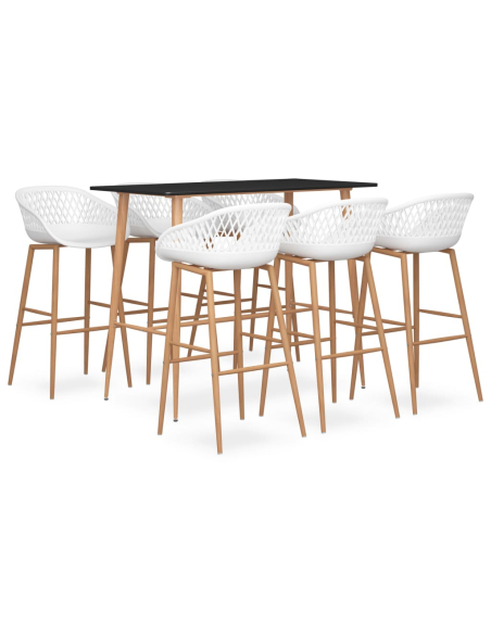 Ensemble Table mange debout Scandinave avec 6 tabourets - Noir et blanc - Bois et métal 