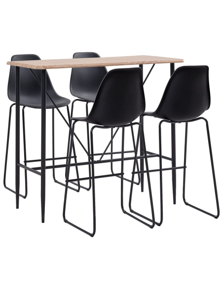 Ensemble Table mange debout Industriel avec 4 tabourets - Chêne - Bois et pied en métal 
