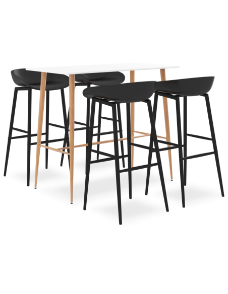 Ensemble Table mange debout Scandinave avec 4 tabourets - Blanc et noir - Bois et métal 