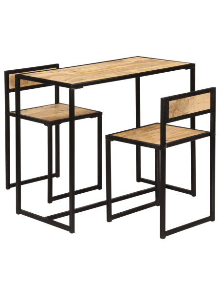 Ensemble Table mange debout Industriel avec 2 tabourets Bois massif de manguier 