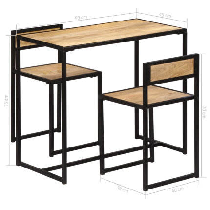Ensemble Table mange debout Industriel avec 2 tabourets Bois massif de manguier 