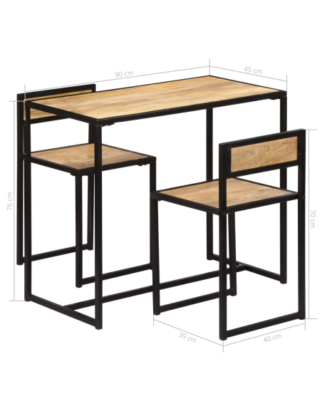Ensemble Table mange debout Industriel avec 2 tabourets Bois massif de manguier 
