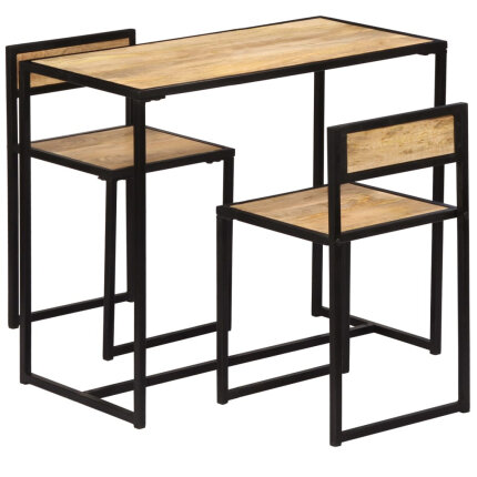 Ensemble Table mange debout Industriel avec 2 tabourets Bois massif de manguier 