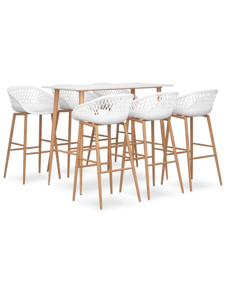 Ensemble Table mange debout Scandinave avec 6 tabourets - Blanc - Bois et métal 