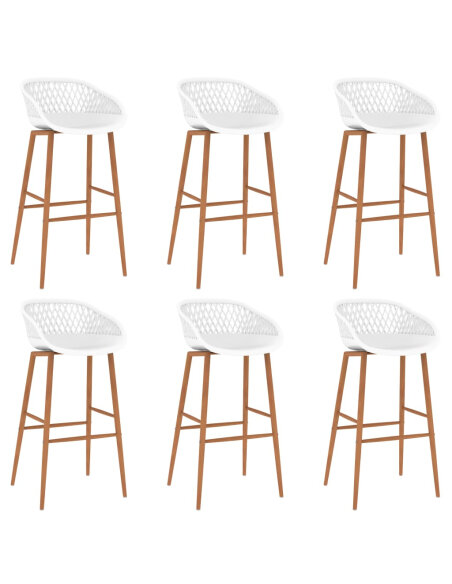 Ensemble Table mange debout Scandinave avec 6 tabourets - Blanc - Bois et métal 