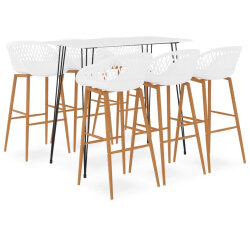 Ensemble Table mange debout Scandinave avec 6 tabourets - Blanc - Bois et métal