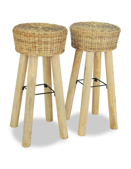 Tabourets de bar Campagne / Chic / Bohème en lot de 2 en rotin naturel Brun  {attributes}