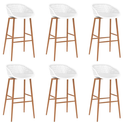 Ensemble Table mange debout Scandinave avec 6 tabourets - Blanc - Bois et métal 