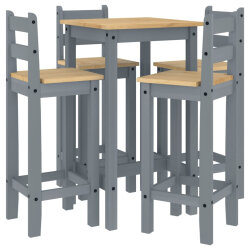 Ensemble Table mange debout Campagne avec 4 tabourets - Gris - Bois massif de pin  2