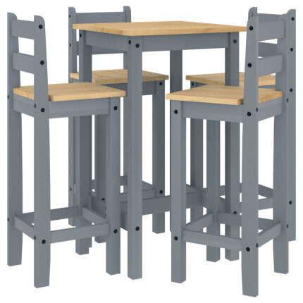 Ensemble Table mange debout Campagne avec 4 tabourets - Gris - Bois massif de pin