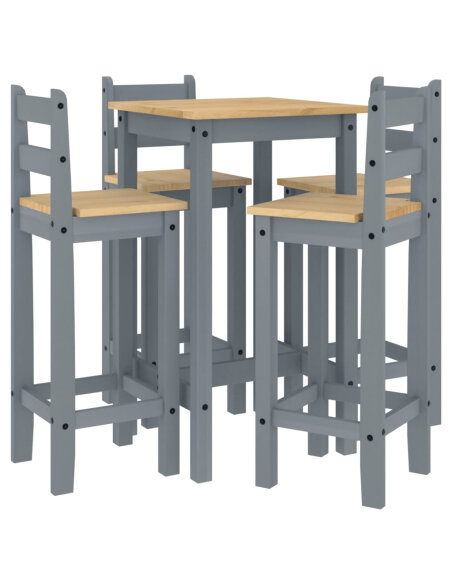 Ensemble Table mange debout Campagne avec 4 tabourets - Gris - Bois massif de pin  Ensemble Table mange debout Campagne avec 4 tabourets - Gris - Bois massif de pin