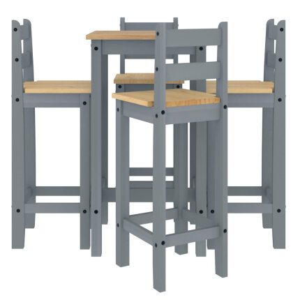 Ensemble Table mange debout Campagne avec 4 tabourets - Gris - Bois massif de pin