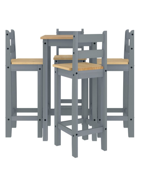 Ensemble Table mange debout Campagne avec 4 tabourets - Gris - Bois massif de pin  Ensemble Table mange debout Campagne avec 4 tabourets - Gris - Bois massif de pin
