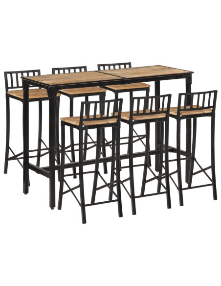 Ensemble Table mange debout Industriel avec 6 tabourets Bois massif de manguier et fer 