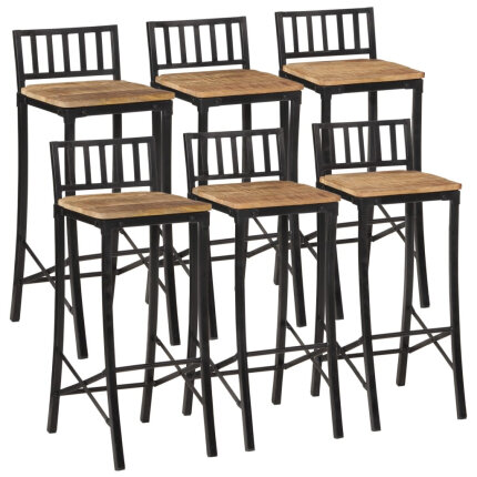 Ensemble Table mange debout Industriel avec 6 tabourets Bois massif de manguier et fer 