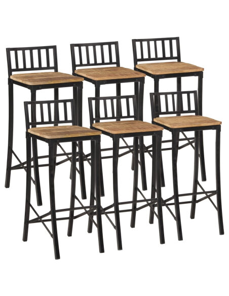 Ensemble Table mange debout Industriel avec 6 tabourets Bois massif de manguier et fer 