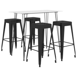 Ensemble Table mange debout Scandinave avec 4 tabourets - Blanc et noir - Bois et métal