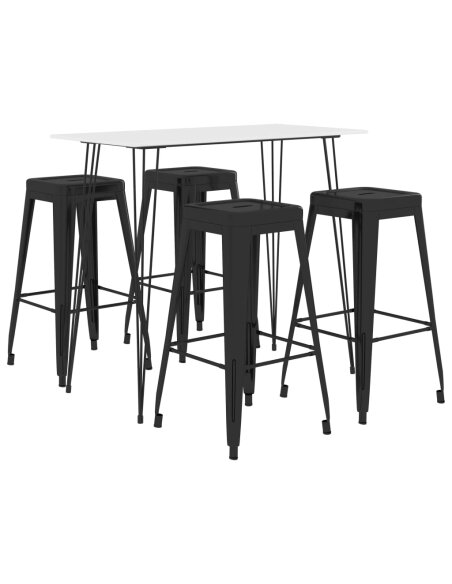 Ensemble Table mange debout Scandinave avec 4 tabourets - Blanc et noir - Bois et métal  Ensemble Table mange debout Scandinave avec 4 tabourets - Blanc et noir - Bois et métal