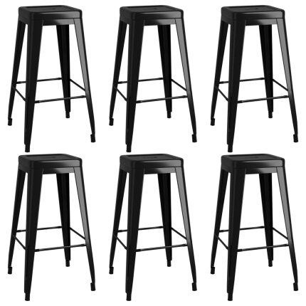 Ensemble Table mange debout Scandinave avec 6 tabourets - Blanc et noir - Bois et métal
