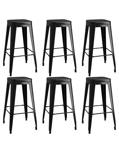 Ensemble Table mange debout Scandinave avec 6 tabourets - Blanc et noir - Bois et métal 