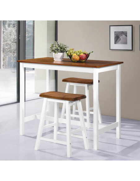 Ensemble Table mange debout Campagne avec 2 tabourets - Marron et blanc -   Ensemble Table mange debout Campagne avec 2 tabourets - Marron et blanc -