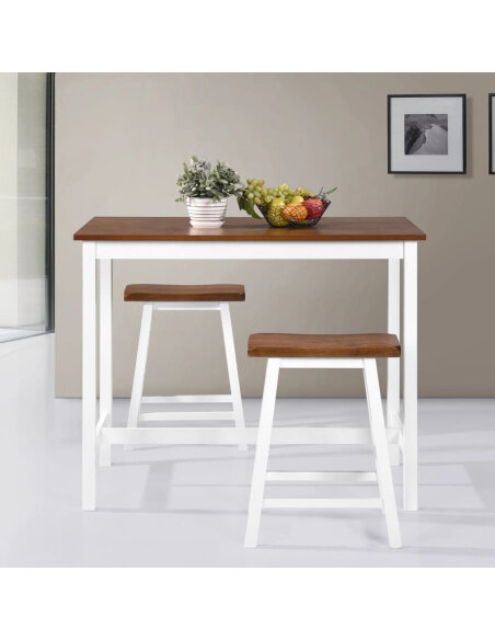 Ensemble Table mange debout Campagne avec 2 tabourets - Marron et blanc -   Ensemble Table mange debout Campagne avec 2 tabourets - Marron et blanc -