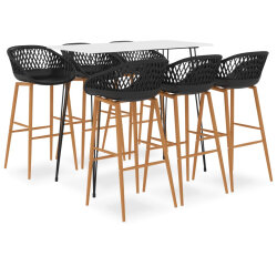 Ensemble Table mange debout Scandinave avec 6 tabourets - Blanc et noir - Bois et métal