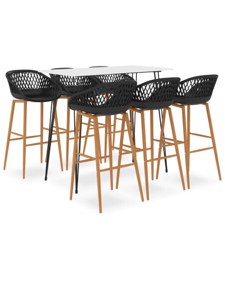 Ensemble Table mange debout Scandinave avec 6 tabourets - Blanc et noir - Bois et métal 
